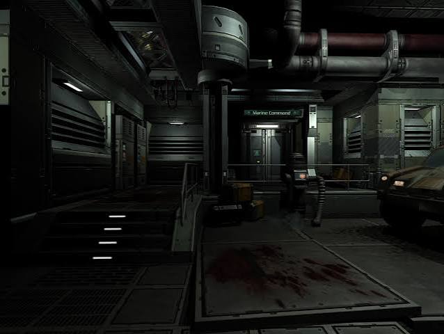 Dark industrial interior from a separate science-fiction game